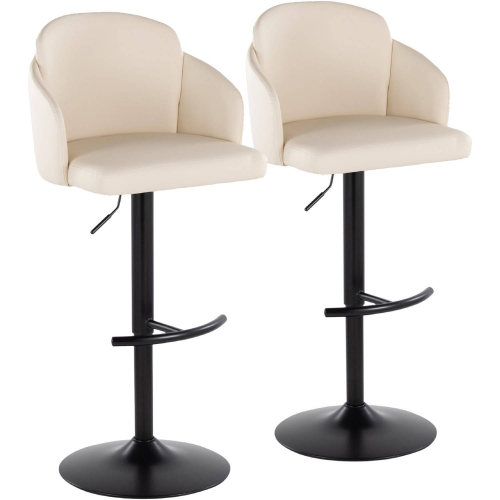 Dahlia Adjustable Swivel Bar Stool in Black Metal & Cream Leatherette (Set of 2)